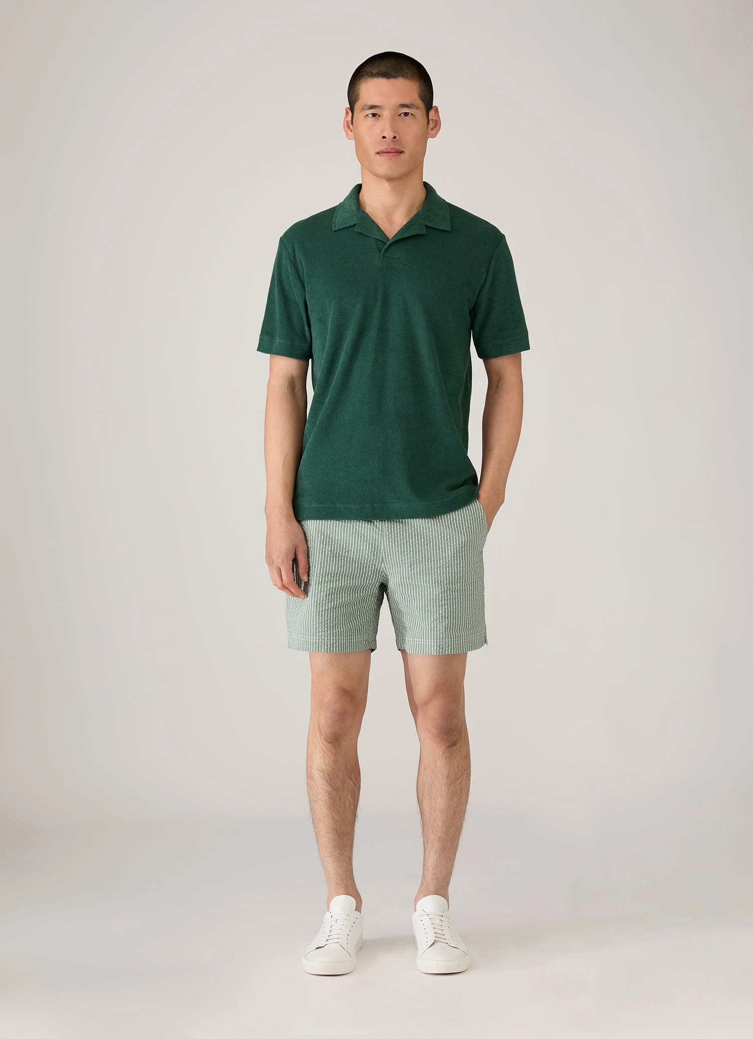 Men's Towelling Polo Shirt in Forest - Image 3