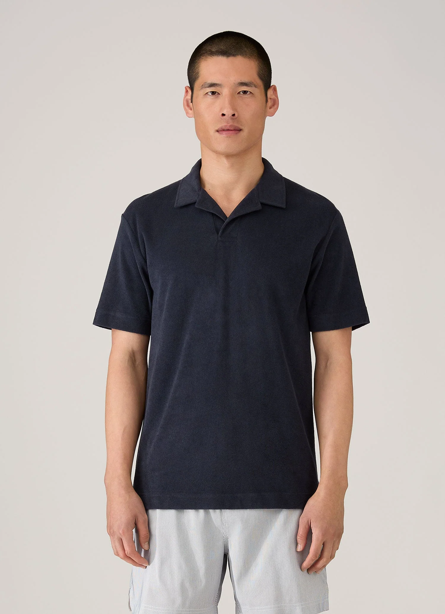 Men's Towelling Polo Shirt in Navy - Image 2
