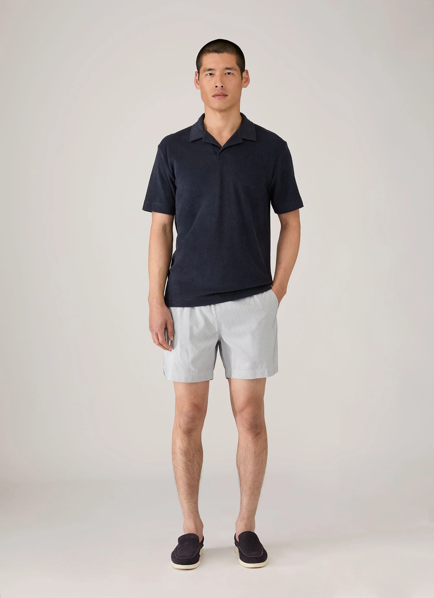 Men's Towelling Polo Shirt in Navy - Image 3