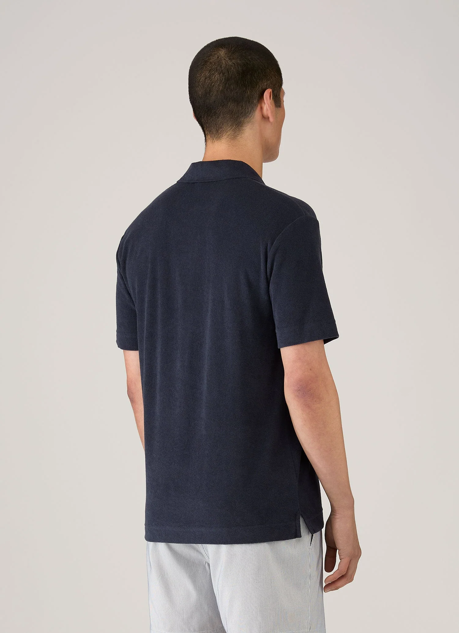 Men's Towelling Polo Shirt in Navy - Image 5