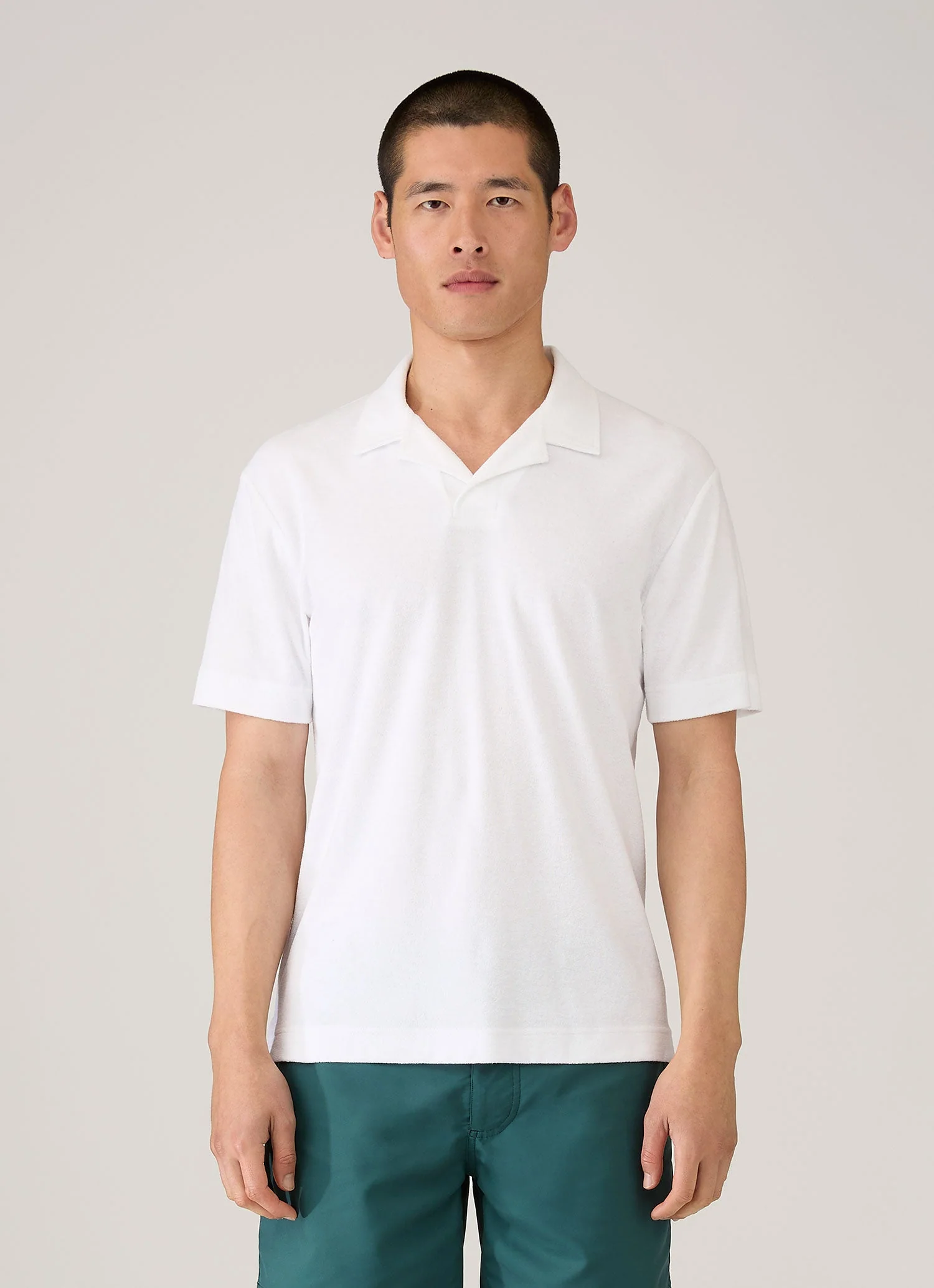 Men's Towelling Polo Shirt in White - Image 2