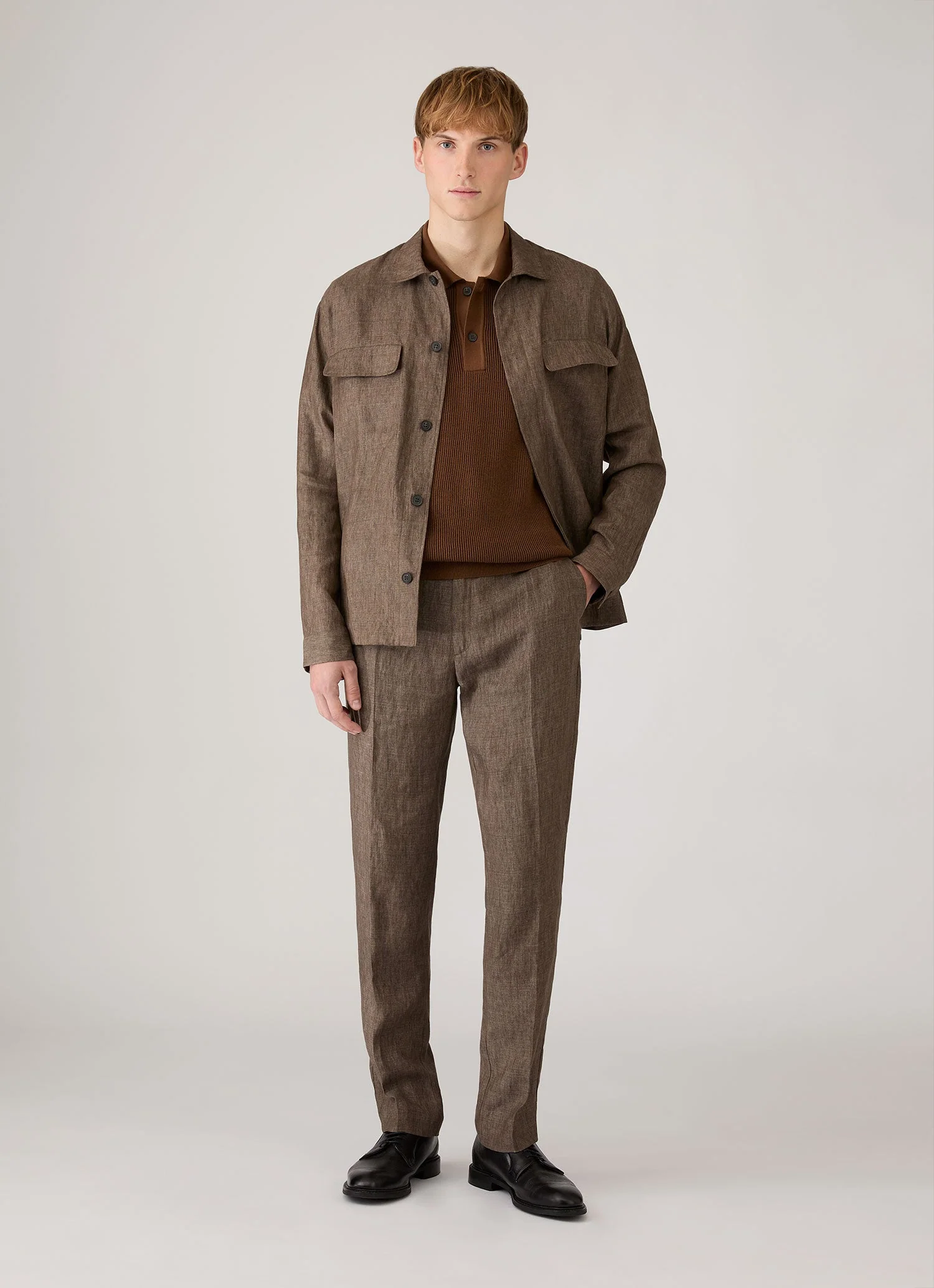 Men's Contrast Rib Polo Shirt in Bronze - Image 3
