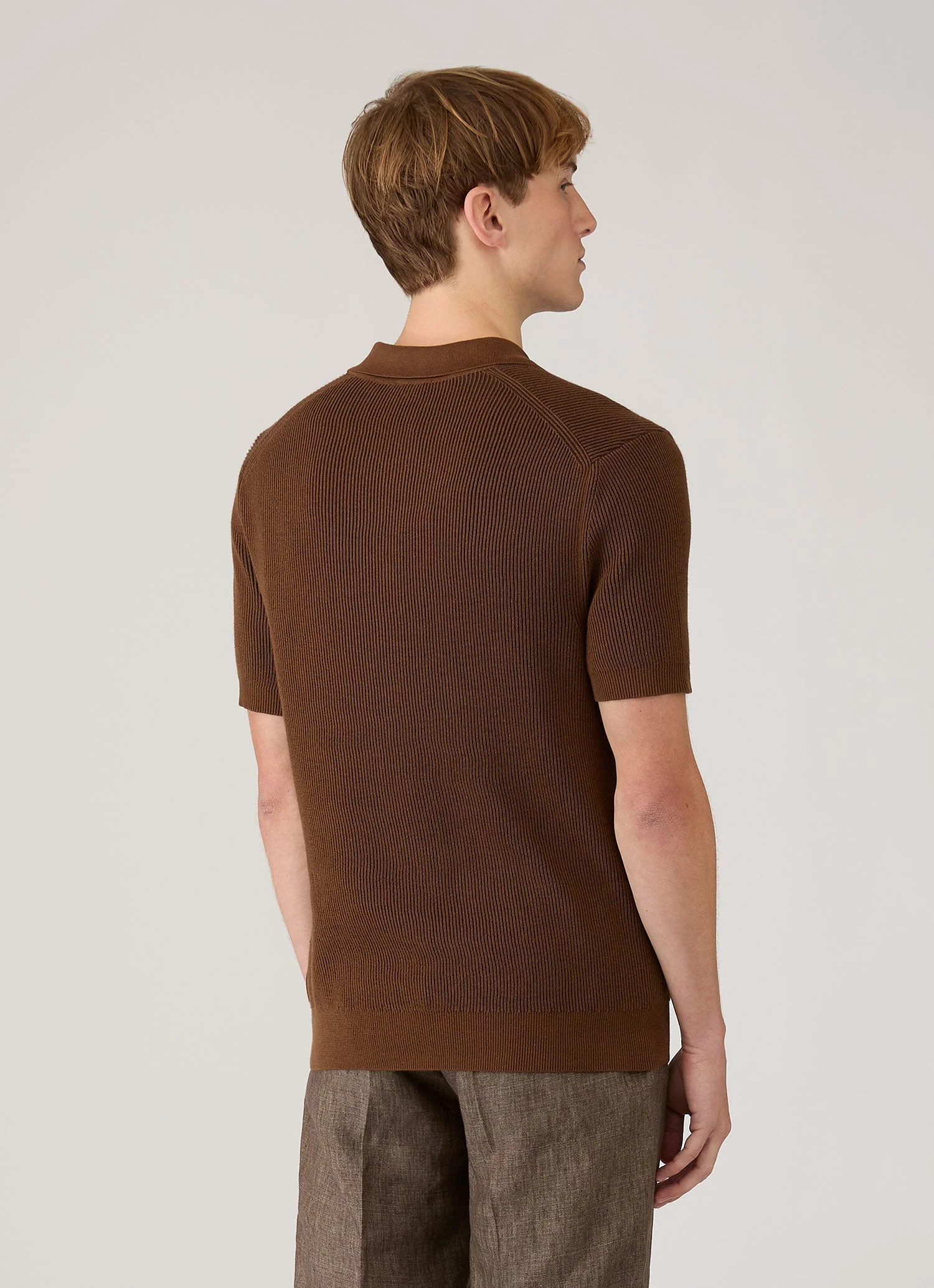 Men's Contrast Rib Polo Shirt in Bronze - Image 5