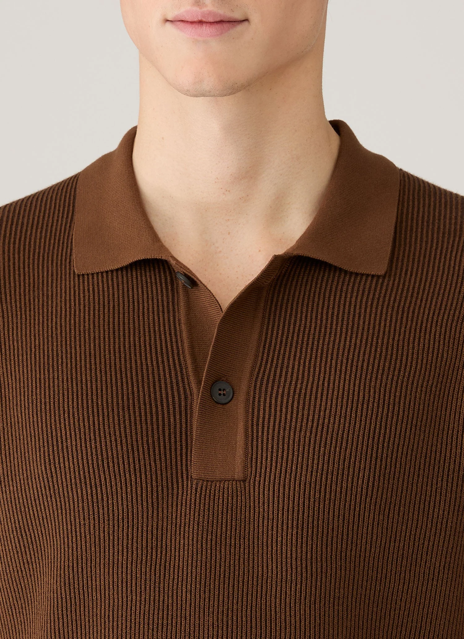Men's Contrast Rib Polo Shirt in Bronze - Image 6