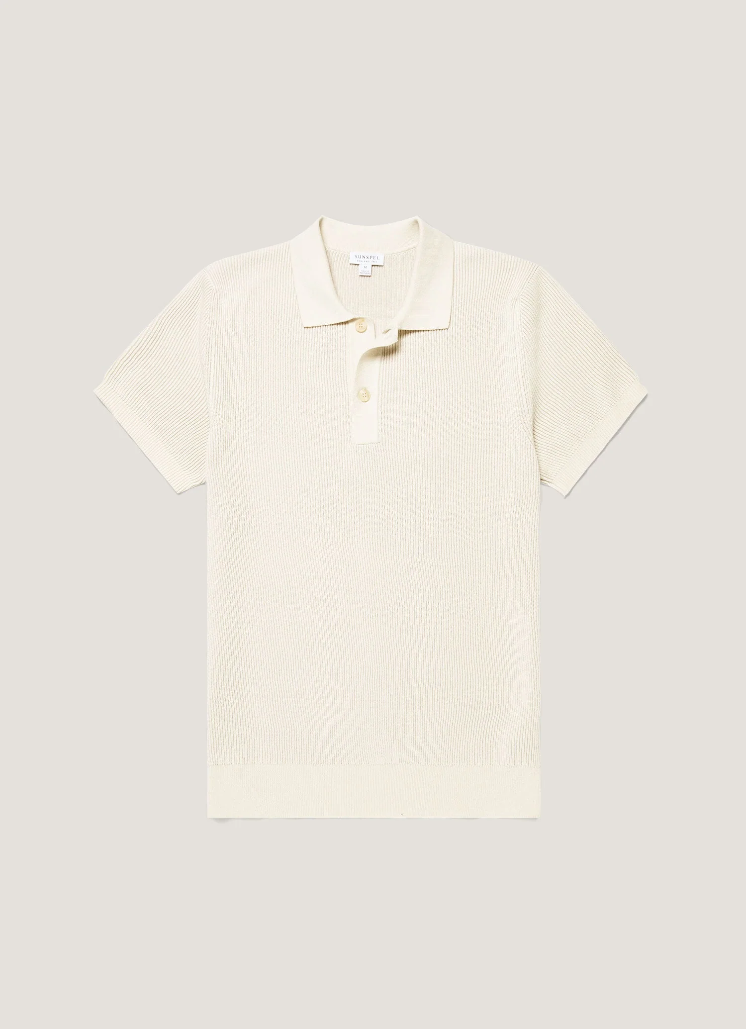 Men's Contrast Rib Polo Shirt in Ecru