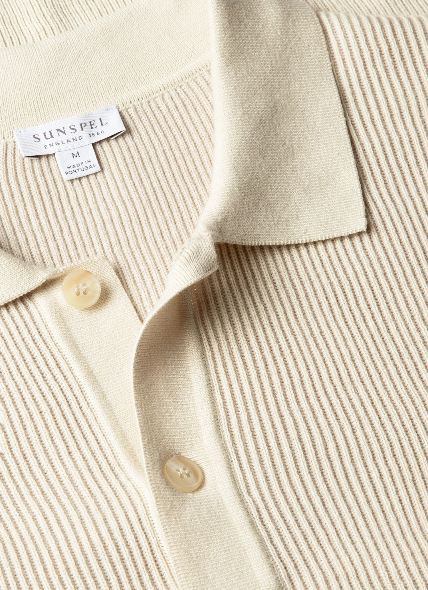 Men's Contrast Rib Polo Shirt in Ecru - Image 4