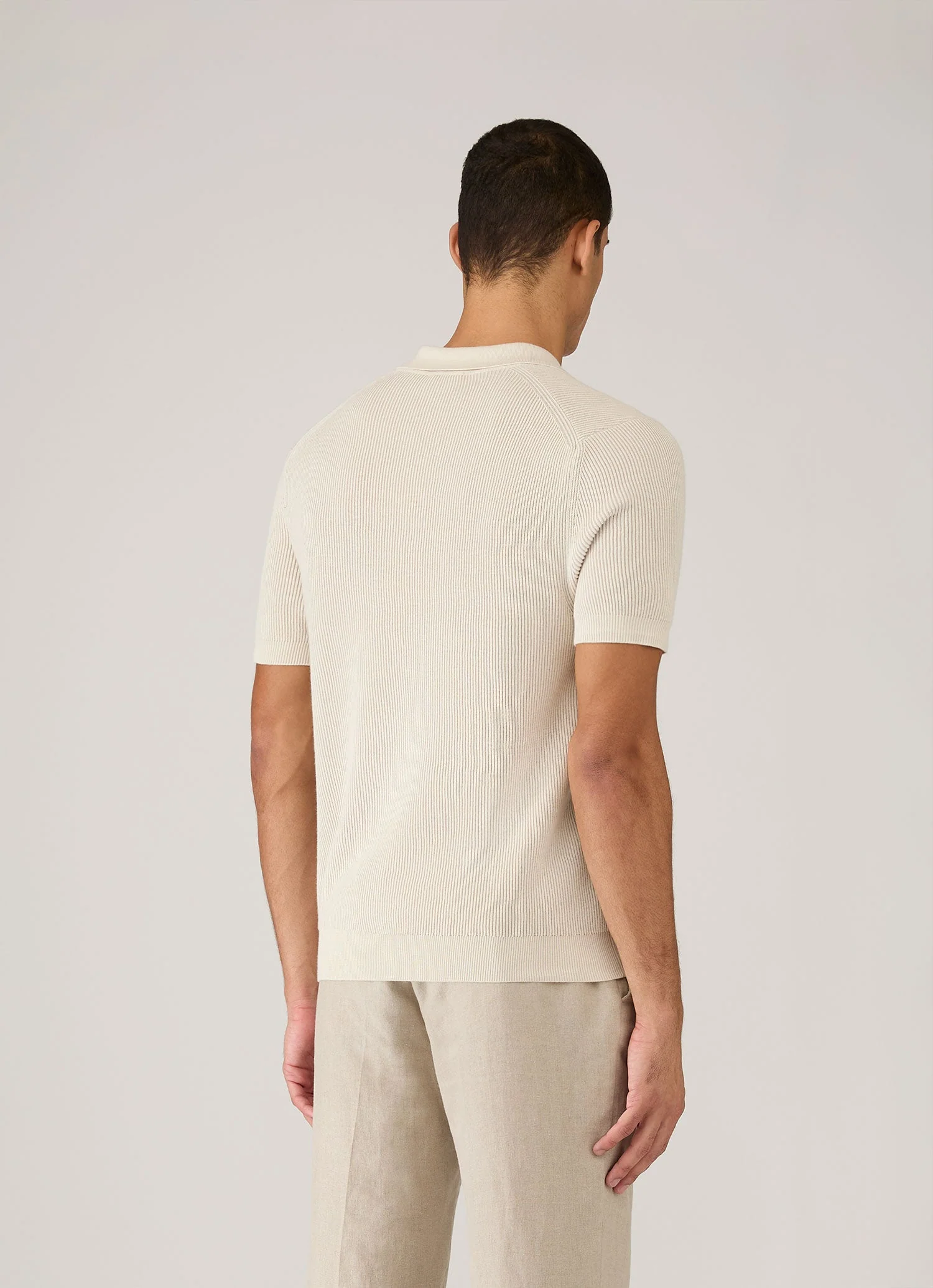 Men's Contrast Rib Polo Shirt in Ecru - Image 5