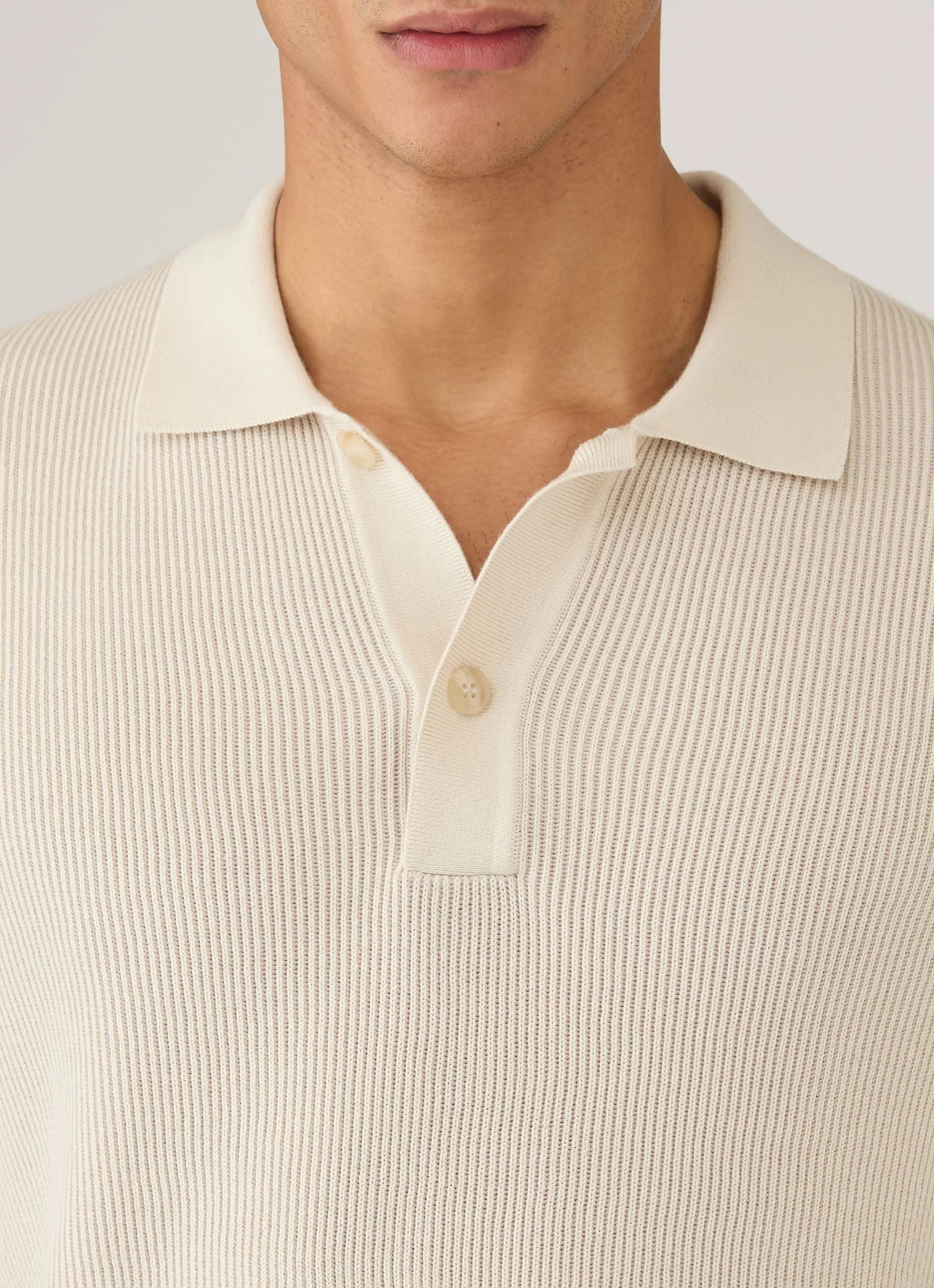 Men's Contrast Rib Polo Shirt in Ecru - Image 6