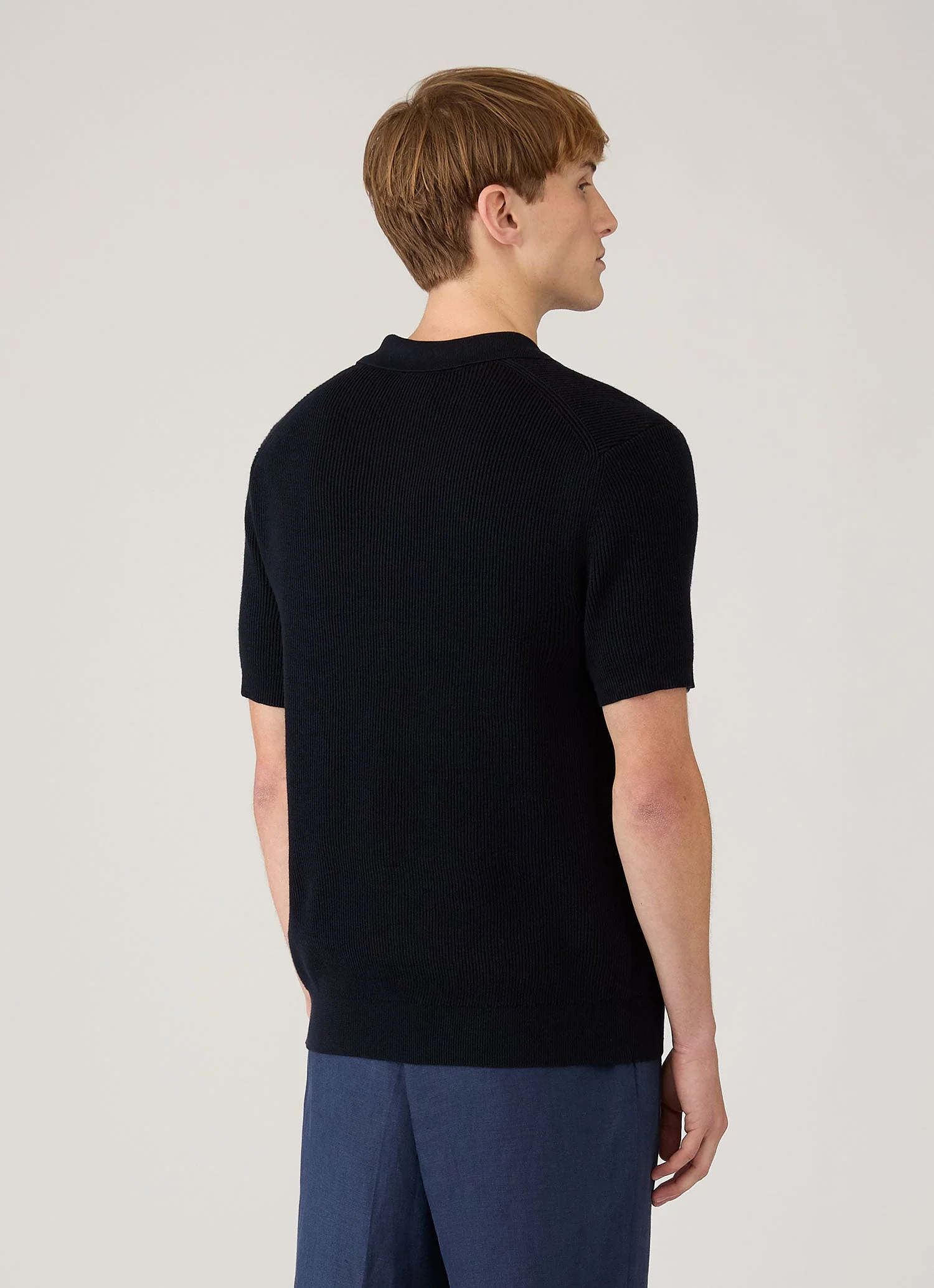 Men's Contrast Rib Polo Shirt in Navy - Image 5