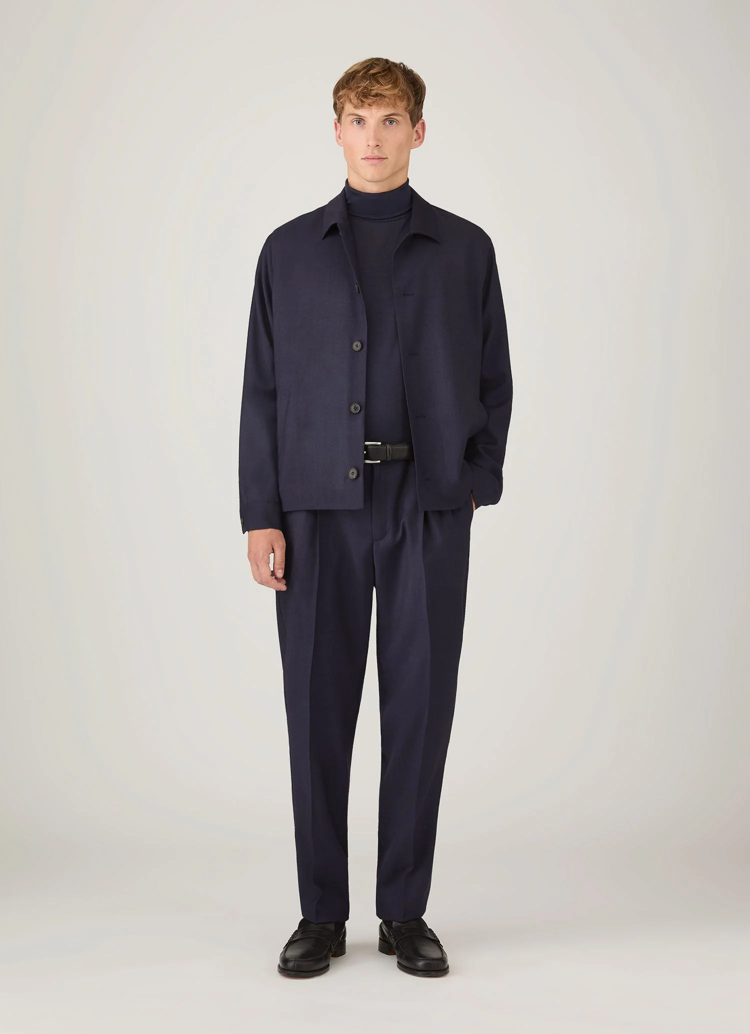 Men's Ultra-Fine Merino Roll Neck in Navy - Image 3
