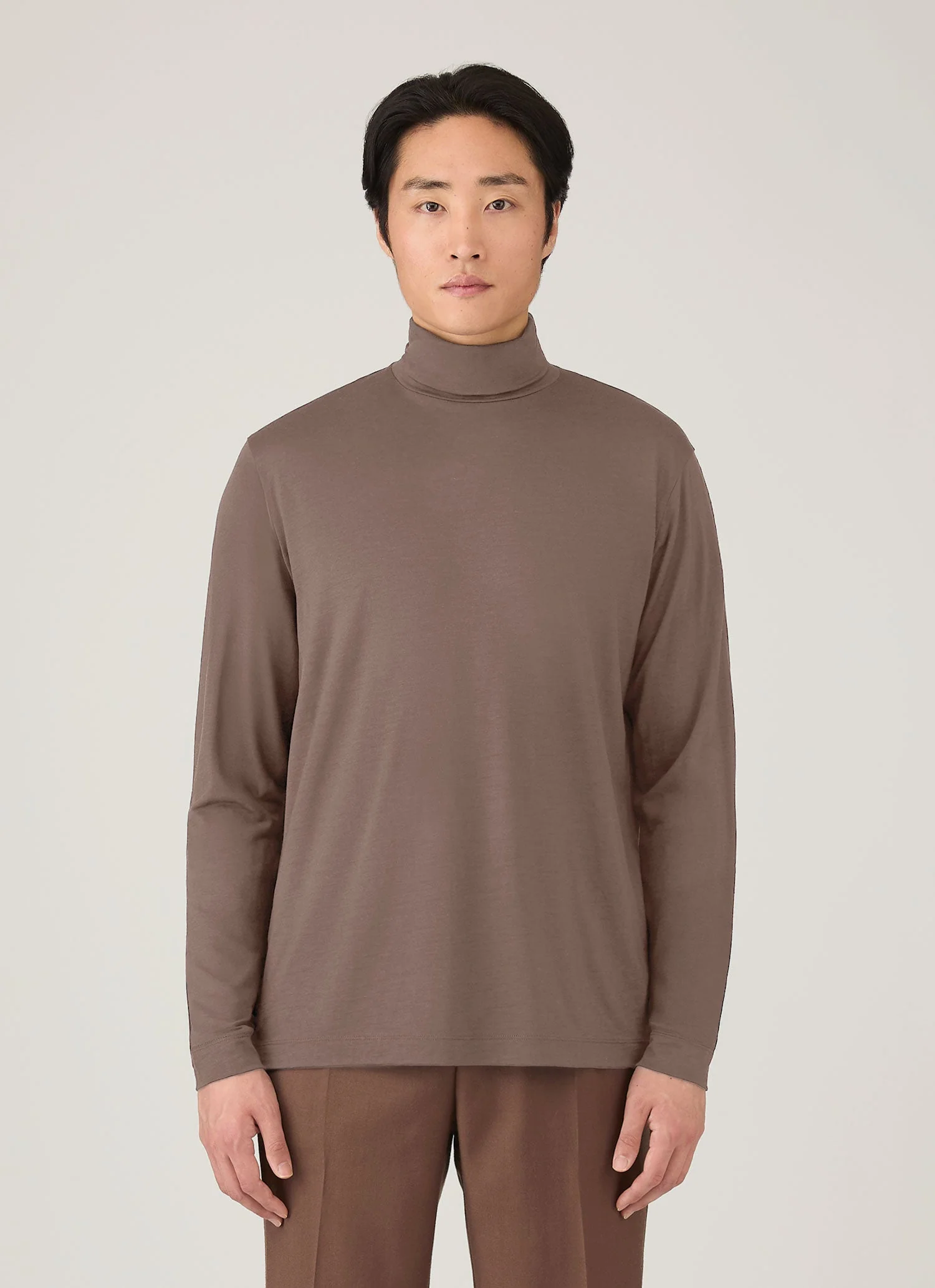 Men's Ultra-Fine Merino Roll Neck in Sandstone - Image 2
