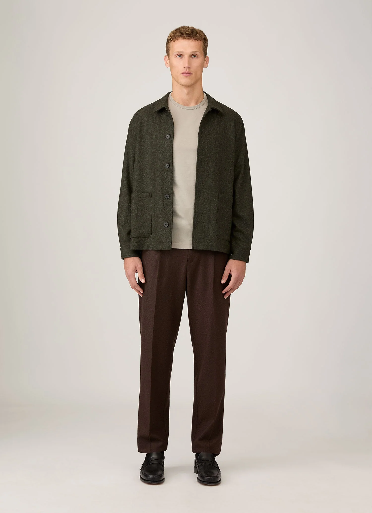 Men's Wool Twin Pocket Jacket in Drill Green - Image 3