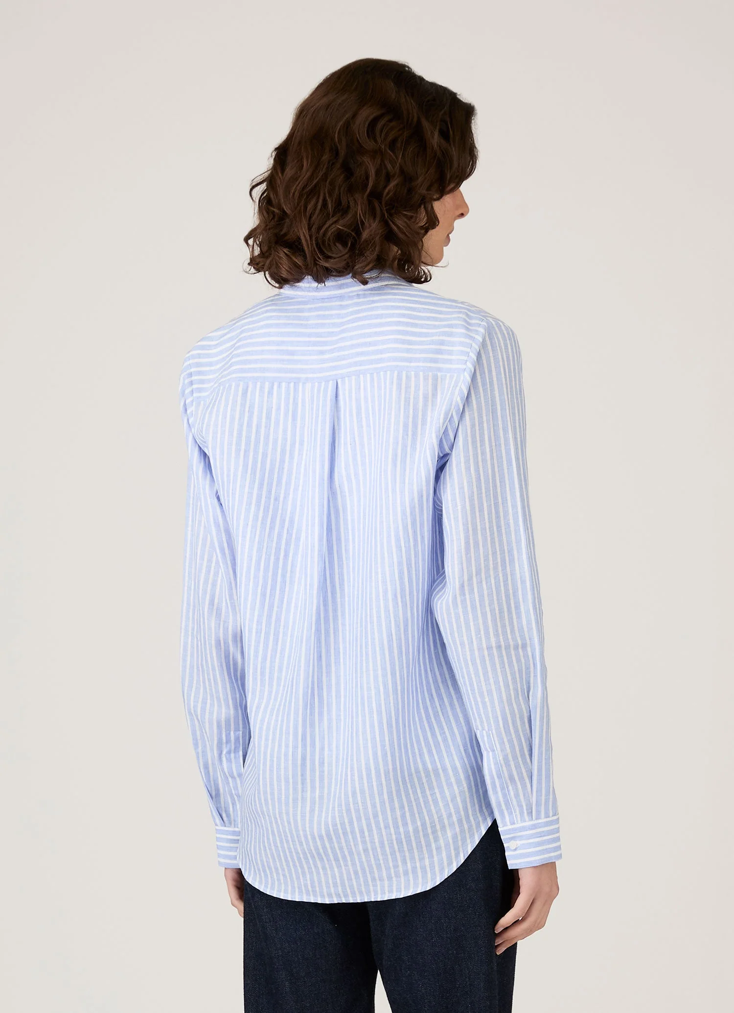Women's Linen Shirt in Blue/White - Image 3