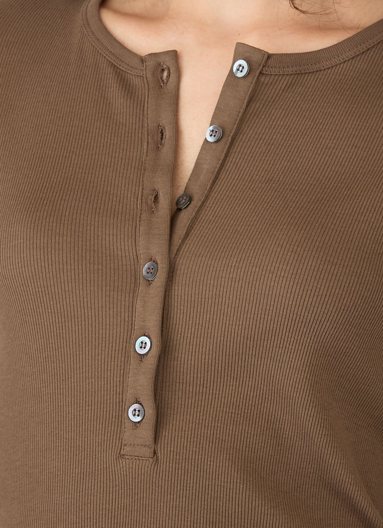 Women's Ribbed Henley in Dark Cedar - Image 4