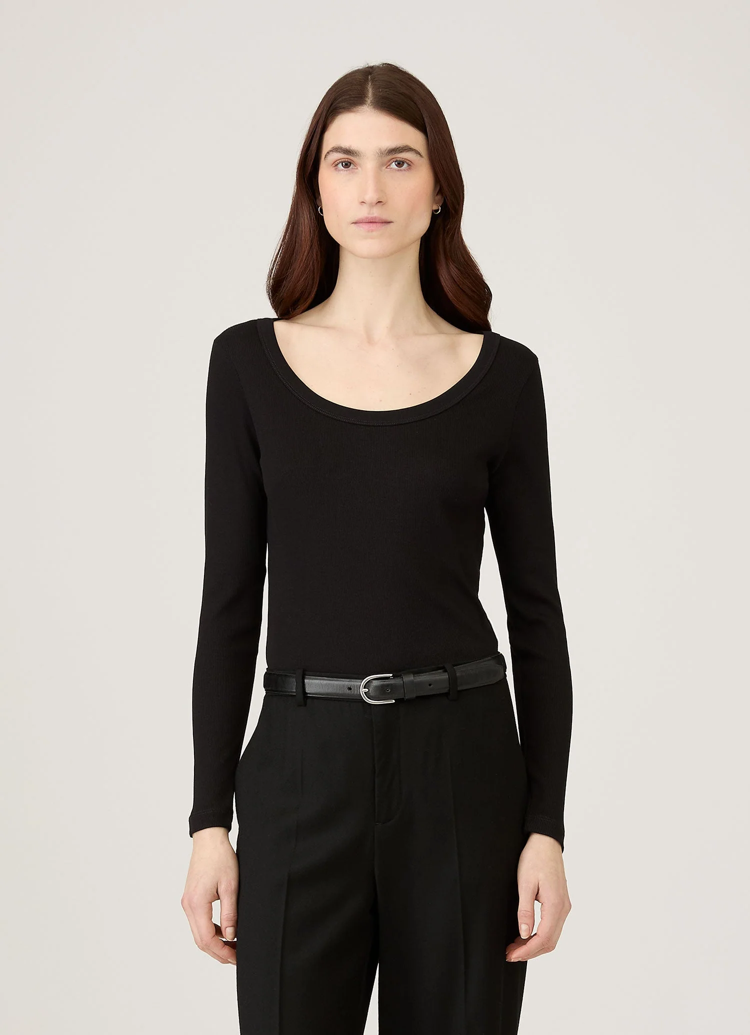 Women's Ribbed Scoop Neck T-shirt in Black